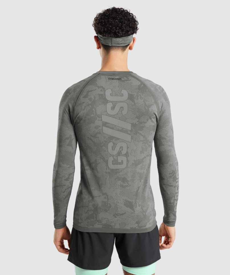 Men's Gymshark Steve Cook Long Sleeve Seamless T-Shirts Grey | NZ 7ADSVI